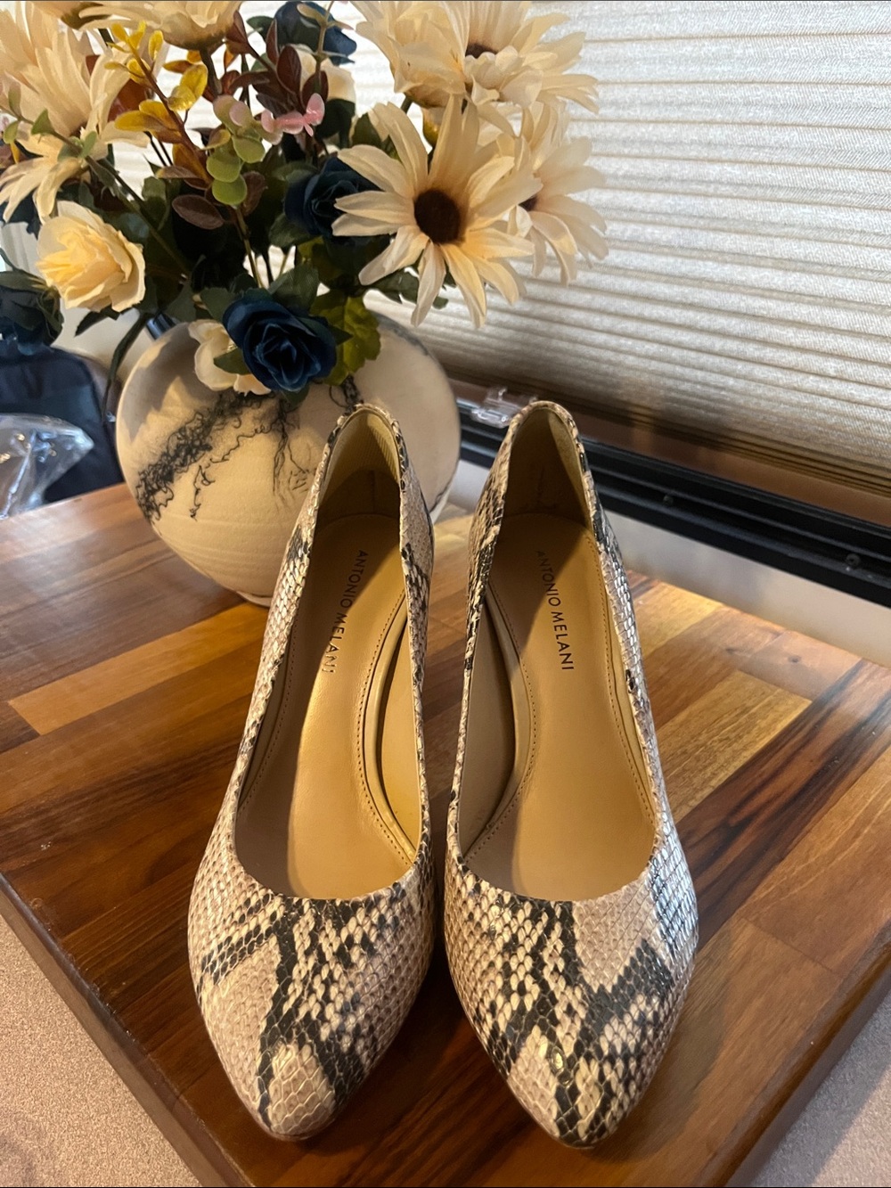 ANTONIO MELANI Neutral Snake-Print Pointed-Toe Pumps